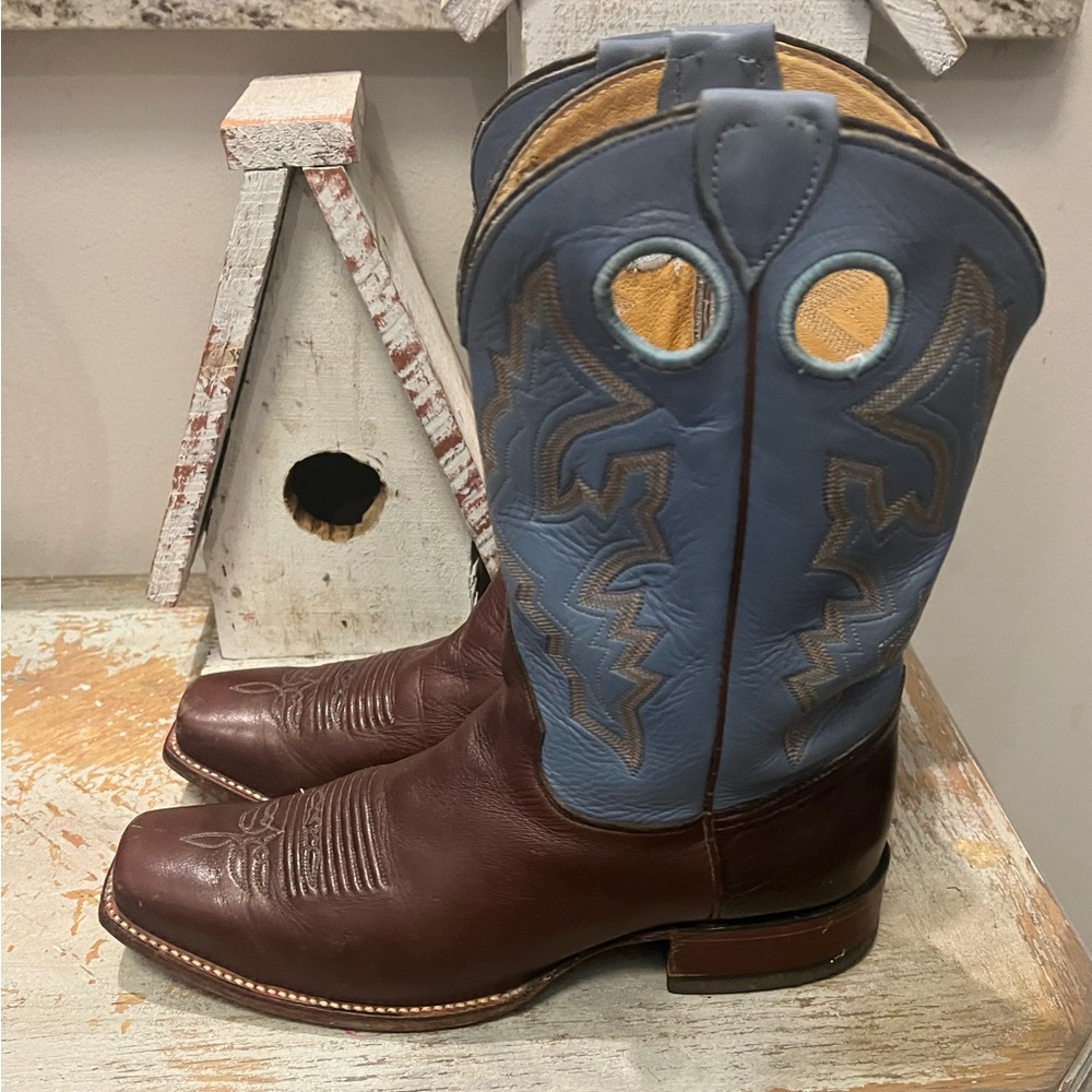 Justin Boots Brown and Blue Cowboy Boots